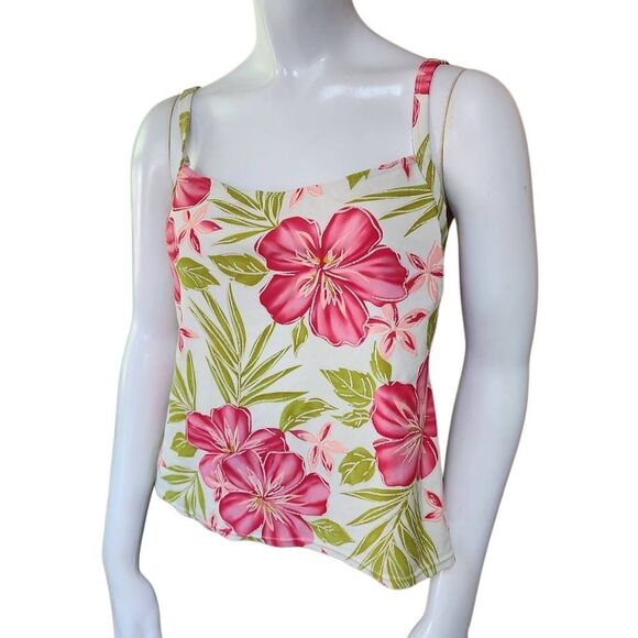 Costa Del Sol Cream, Pink, & Green Floral Tankini Top (12) - Picture 1 of 5